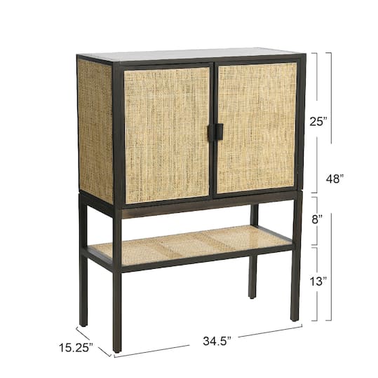 Hello Honey® 47" Boho Woven Rattan and Wood Cabinet with Doors, Shelf